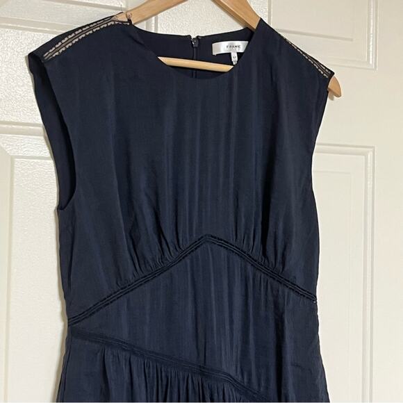 Frame Linen Blue Asymmetrical Tiered Cocktail Dress small has flaw - Picture 7 of 16